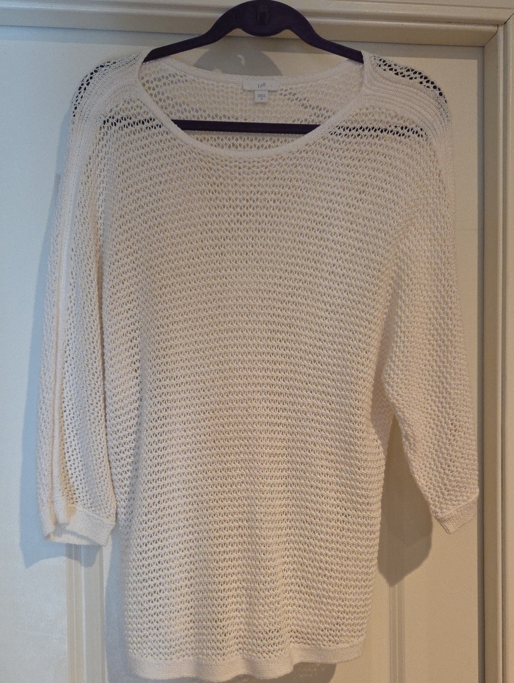 J. Jill Cream Open-Knit Scoop Neck Sweater